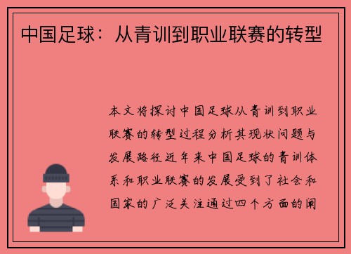 中国足球：从青训到职业联赛的转型