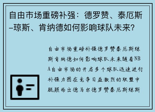 自由市场重磅补强：德罗赞、泰厄斯-琼斯、肯纳德如何影响球队未来？
