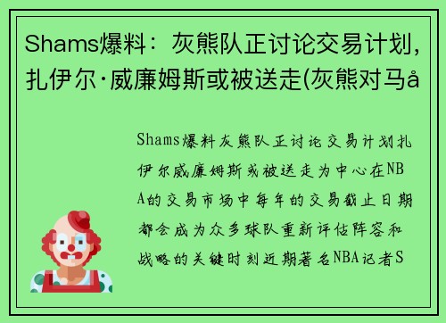 Shams爆料：灰熊队正讨论交易计划，扎伊尔·威廉姆斯或被送走(灰熊对马刺聚胜顽球汇)