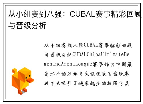 从小组赛到八强：CUBAL赛事精彩回顾与晋级分析